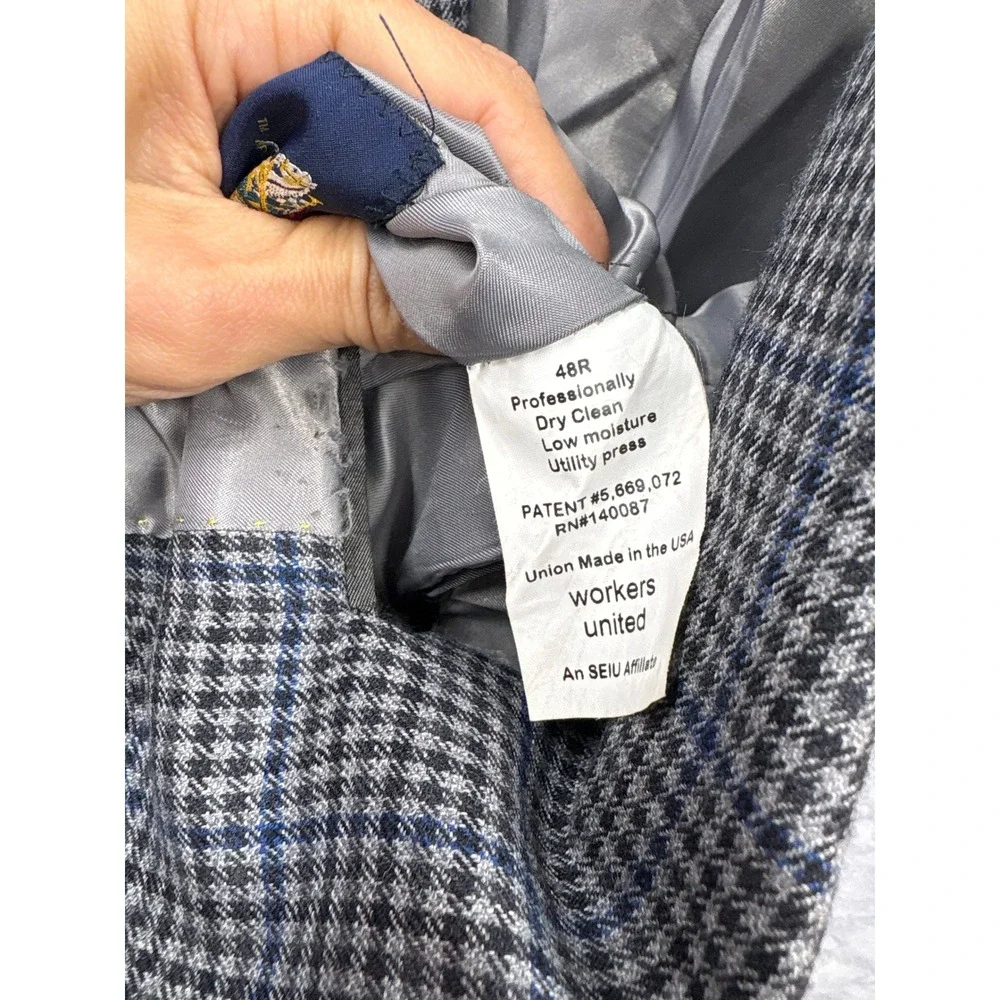 Hart Schaffner Marx Houndstooth‎ Blazer Tailored Sport Coat USA Academia 48R